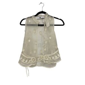 Zara Icons Womens Vest Top XS Ivory Silk Embellished Open Sheer Chiffon NWOT